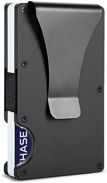 Black Minimalist Aluminum Wallet with strap