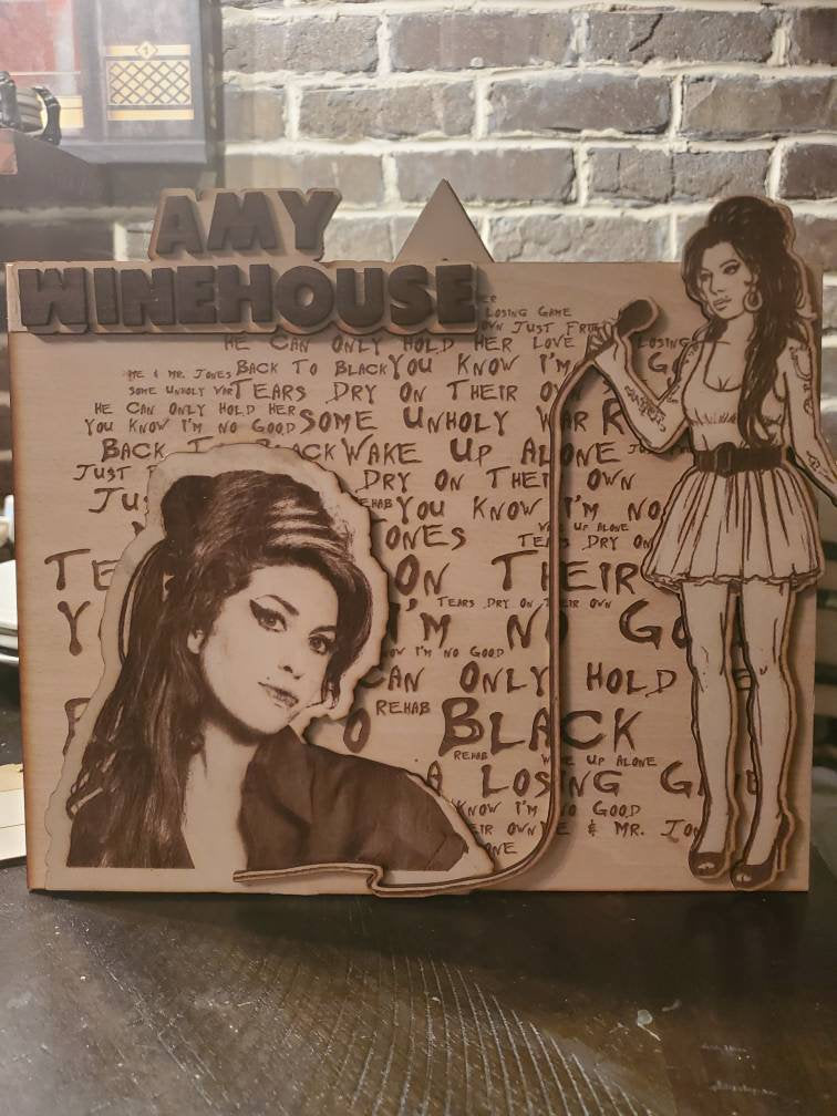 Laser engraved Amy Winehouse wall art